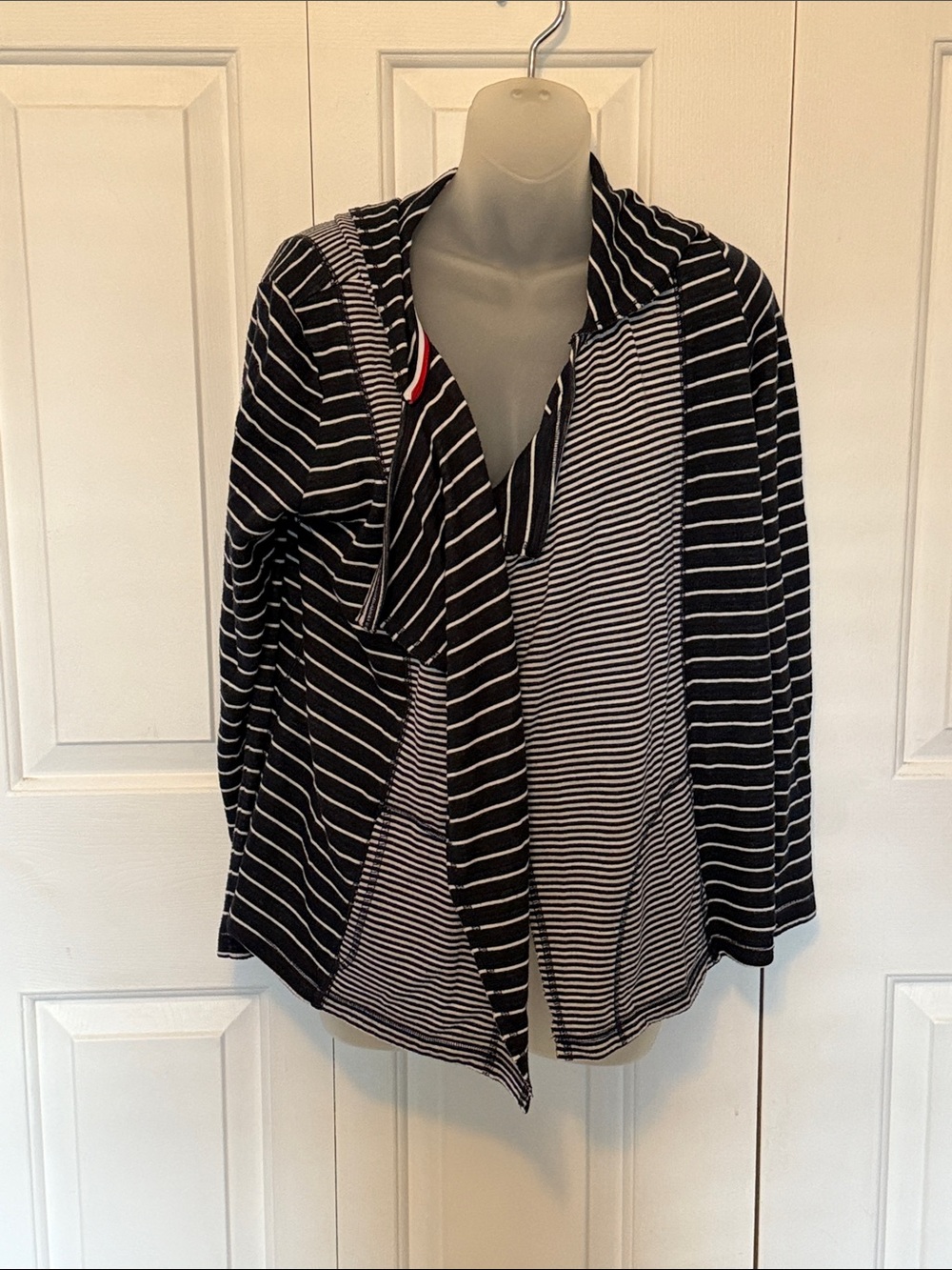 Tommy Hilfiger Blue White Hooded Sz M Striped Open-Front Cardigan B321